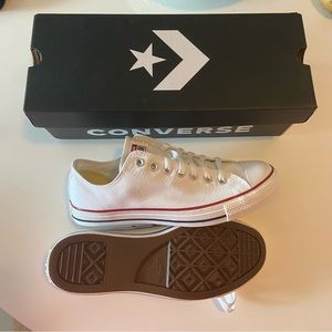 Converse wide width size 11 women’s, 9 mens white canvas shoes
